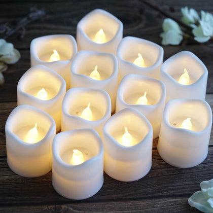 12-Pack LED Votive Candles White Classic Design - Flameless Battery Operated Reusable Lighting