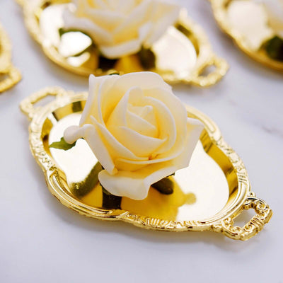 12-Pack Mini Party Favor Display Trays 4.5" Baroque Oval Design Gold - Small Serving Platters for Treats