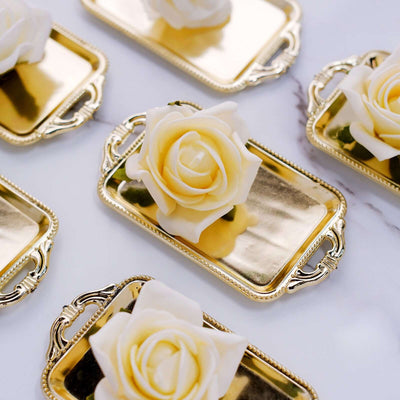 12-Pack Mini Party Favor Display Trays 4" Rectangular Design Gold - Small Serving Platters for Sweets and Treats