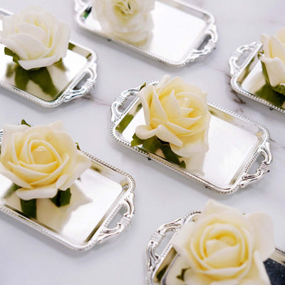 12-Pack Mini Party Favor Display Trays 4" Rectangular Design Silver - Small Serving Platters