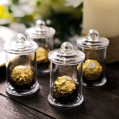 12-Pack Plastic Candy Jars 3.5" Disposable Design Clear Lids - Favor Goodie Containers for Events