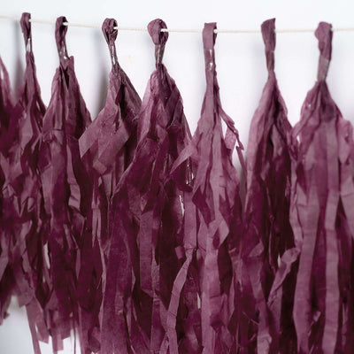 12 Pack Pre-Tied Eggplant Tissue Paper Tassel Garland With String, Hanging Fringe Party Streamer Backdrop Decor