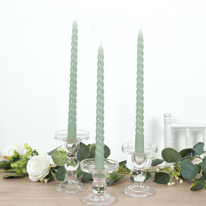 12 Pack Sage Green Premium Spiral Long Burn Wick Taper Candles, Tall Unscented Wax Dinner Candle Sticks 11"