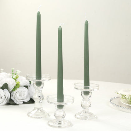 10-Pack Taper Candles 10" Premium Wax Design Dusty Sage Green - Unscented Candles