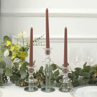 12-Pack Taper Candles 10" Premium Wax Design Mocha Brown - Unscented Candles