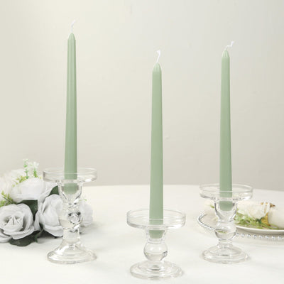 10-Pack Taper Candles 10" Premium Wax Design Sage Green - Unscented Candles