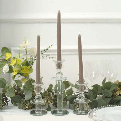 12-Pack Taper Candles 10" Premium Wax Design Taupe - Unscented Candles