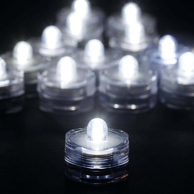 12-Pack Waterproof LED Lights Flower Shaped Design White - Battery Operated Submersible Décor