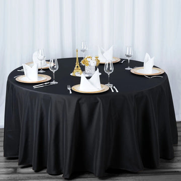 Add Elegance to Your Event with a Black Seamless Premium Polyester Round Tablecloth