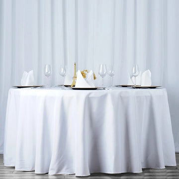 120" White Seamless Premium Polyester Round Tablecloth - 200GSM