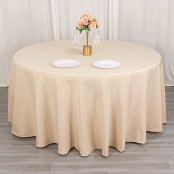 Beige Seamless Premium Polyester Round Tablecloth 220GSM 120''