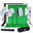 Photography lighting kit with softboxes and green backdrop for studio use.