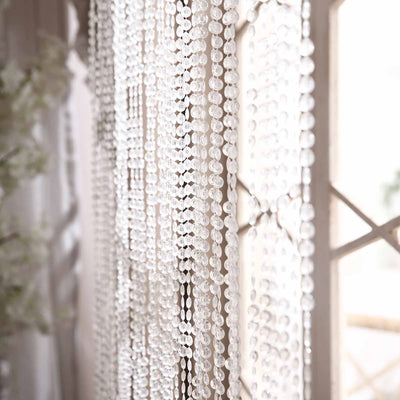 Crystal Diamond Beaded Curtain with Plastic Rod and Adjustable Hooks 12ft