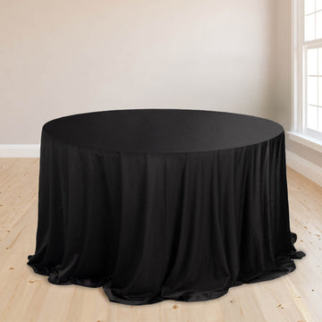 132" Black Premium Scuba Round Tablecloth, Wrinkle Free Polyester Seamless Tablecloth