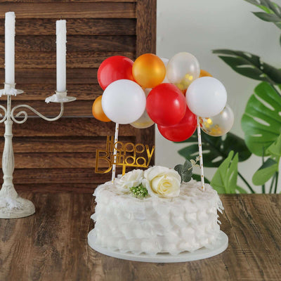 14 Pcs Confetti Balloon Cake Topper Kit Clear, Gold, Red and White - Vibrant Clustered Mini Garland Cake Inserts for DIY Party Decorations