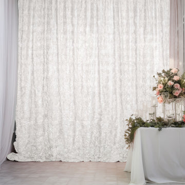 White Satin Rosette Divider Backdrop Curtain Panel, Photo Booth Event Drapes - 8ftx8ft
