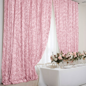 Blush Satin Rosette Backdrop Window Curtain Panel, Photo Booth Event Drapes 8ftx8ft