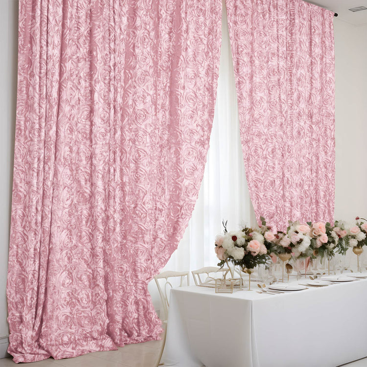 8ftx8ft Blush Rose Gold Satin Rosette Backdrop Window Curtain Panel