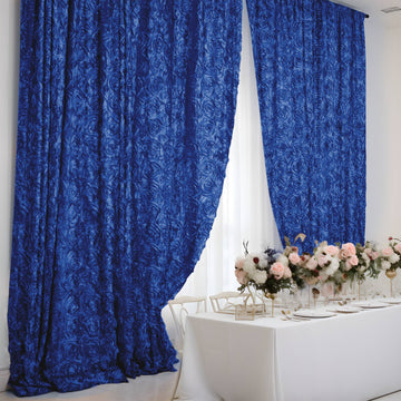 Royal Blue Satin Rosette Divider Backdrop Curtain Panel, Photo Booth Event Drapes - 8ftx8ft