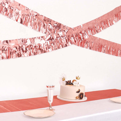 Metallic Rose Gold Foil Tassel Fringe Backdrop Banner, Tinsel Garland Decor 16ft