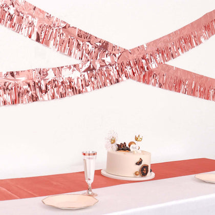 Metallic Rose Gold Foil Tassel Fringe Backdrop Banner, Tinsel Garland Decor 16ft