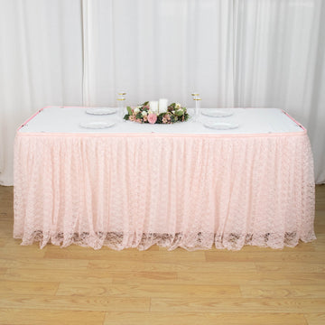 Blush Premium Pleated Lace Table Skirt - Add Elegance and Style to Your Event