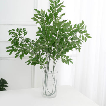 2 Bushes | 42" Tall Light Green Artificial Silk Plant Stem Vase Fillers, Faux Beech Leaf Branches