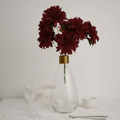 2 Pack Burgundy Artificial Silk Dahlia Flower Bouquets, Decorative Floral Arrangements, 20"