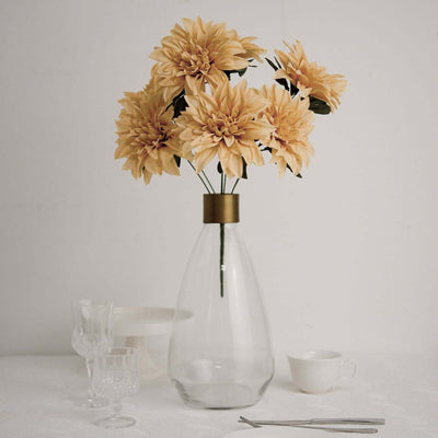 2 Pack Champagne Artificial Silk Dahlia Flower Bouquets, Decorative Floral Arrangements, 20"