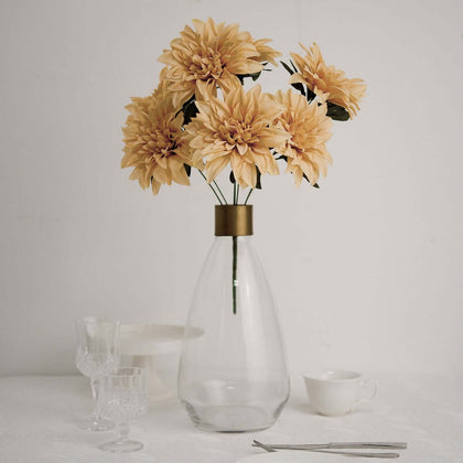 2 Pack Champagne Artificial Silk Dahlia Flower Bouquets, Decorative Floral Arrangements, 20"