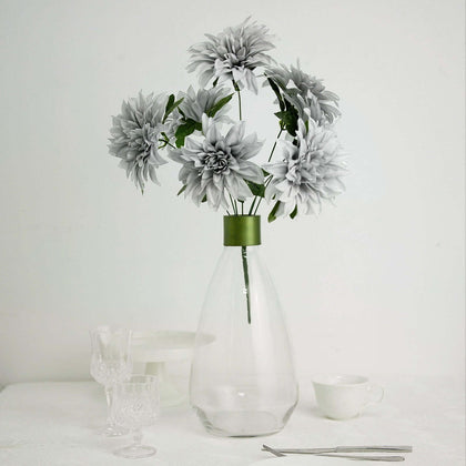 2 Pack Silver Artificial Silk Dahlia Flower Bouquets, Decorative Floral Arrangements, 20"