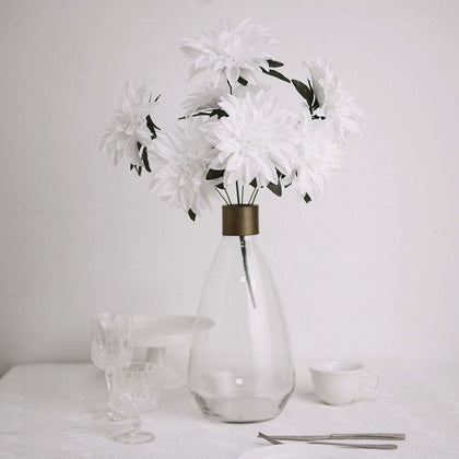 2 Pack White Artificial Silk Dahlia Flower Bouquets, Decorative Floral Arrangements, 20"