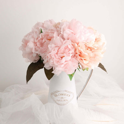 2 Pack Blush Artificial Silk Peony Bouquets, Real Touch Peony Flowers, 17"