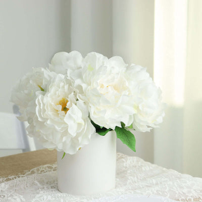 2 Pack White Artificial Silk Peony Bouquets, Real Touch Peony Flowers, 17"