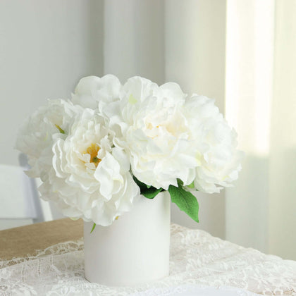 2 Pack White Artificial Silk Peony Bouquets, Real Touch Peony Flowers, 17"