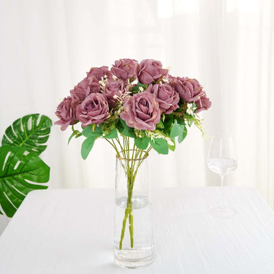 2 Pack Dusty Rose Artificial Silk Rose Bouquets, Real Touch Floral Arrangements, 18"