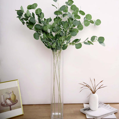 2 Pack Artificial Eucalyptus Bushes 40" Green with White Buds