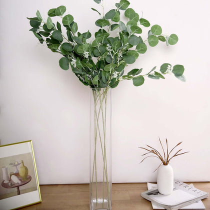 2 Pack Artificial Eucalyptus Bushes 40" Green with White Buds