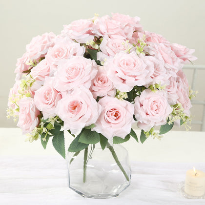 2 Pack Blush Artificial Silk Rose Bouquets, Real Touch Floral Arrangements, 18"