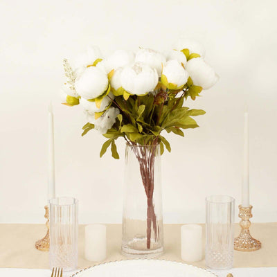 2 Pack White Artificial Peony Flower Wedding Bouquets, Faux Silk Flower Arrangements 19"