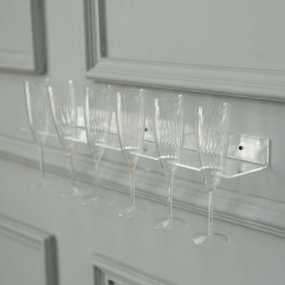 2-Pack Floating Wine Glass Holder Rack 21" Clear Acrylic Holds 12, Wall Mounted Champagne Flute Stemware Hanging Shelves