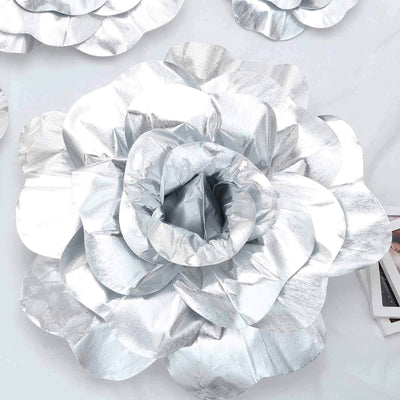 2 Pack Large Silver Real Touch Artificial Foam DIY Craft Roses 24"