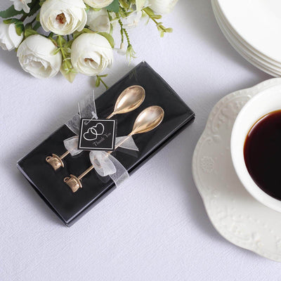 2 Pack Gold Metal Couple Coffee Spoon Set Party Favors, Pre-Packed Wedding Souvenir Gift 4"