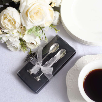 2 Pack Silver Metal Couple Coffee Spoon Set Party Favors, Pre-Packed Wedding Souvenir Gift 4"