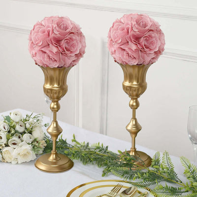2 Pack Mauve Artificial Silk Rose Kissing Ball, Faux Flower Ball 7"