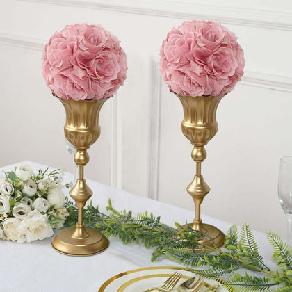 2 Pack Mauve Artificial Silk Rose Kissing Ball, Faux Flower Ball 7"