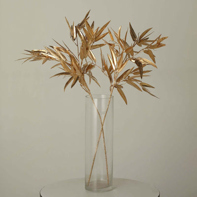 2-Pack Artificial Bamboo Leaf Stems 33" Metallic Gold – Long Stem Fern Style