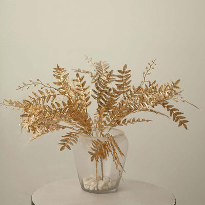 2-Pack Artificial Fern Leaf Stems 21" Metallic Gold, Faux Decorative Floral Accent