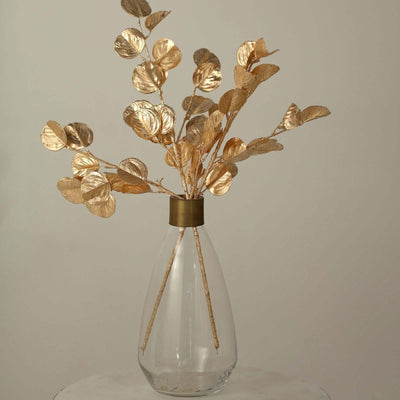 2 Pack Artificial Eucalyptus Leaf Stems 27" Metallic Gold
