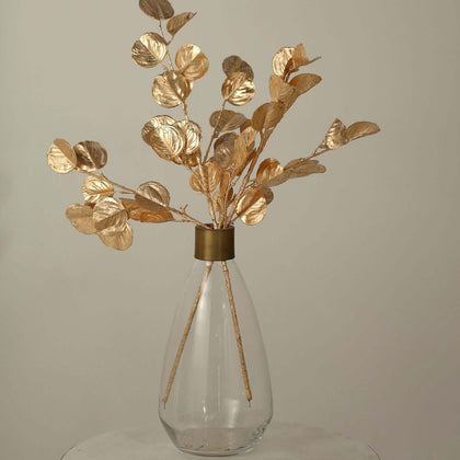 2 Pack Artificial Eucalyptus Leaf Stems 27" Metallic Gold